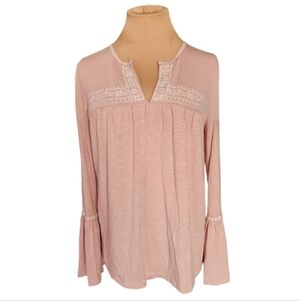 Anthropologie Meadow Rue Embroidered Boho Peasant Top Pink Blouse Small Size